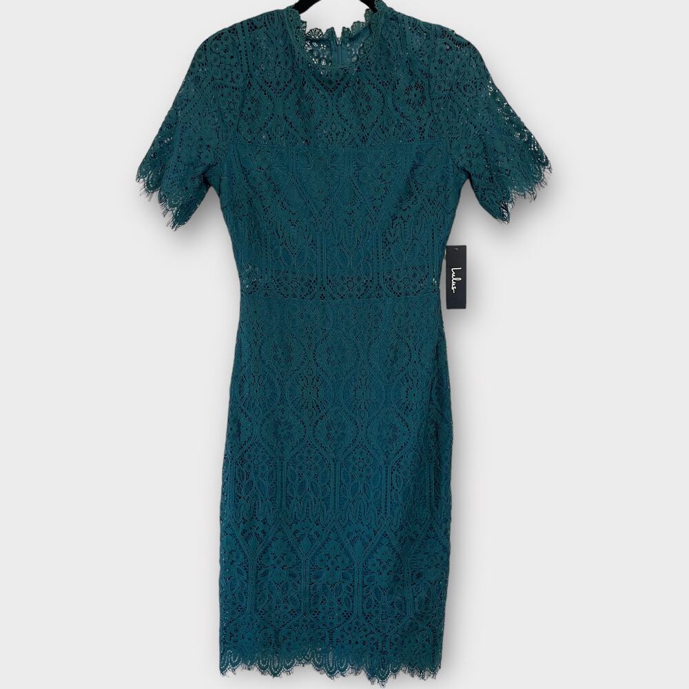 NWT lulus remarkable green sheer lace short sleeve knee length dress small - Picture 2 of 13